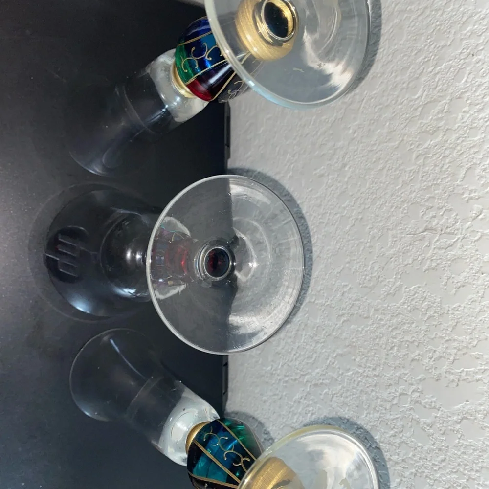 3 VTG Carnival Jeweled Dichroic Carnival MCM Champagne Flutes Multicolor Glasses